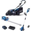 Akku-Garten-Set AGS300 Scheppach - 20V | Rasenmäher | Rasentrimmer | Heckenschere | inkl. 2x 4Ah Akku & 4