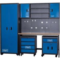 Werkstatt Komplett Set GWS08 Scheppach - 8-tlg. Werkstatt Modulsystem mit 2x Werkstattwagen Werkstattschrank Werkzeugwand & Werkbank | 2360x500x2050mm