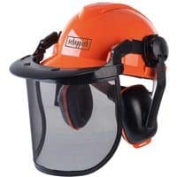 Forstschutzhelm M-5009 Scheppach - klappbares Visier | ABS-Gehörschützer | 4 Punkt Gurtfederung