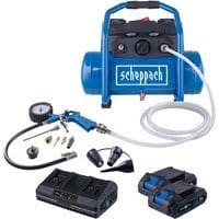 Akku Kompressor C-ACT160/6-X Scheppach - 20V | 8bar | 6L Kessel | 130l/min Ansaugleistung | inkl. 11-tlg. Zubehör u. 2x2Ah Akku + 2